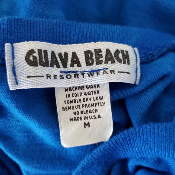 GUAVA BEACH Women M Kona Hawaii Royal Blue Silver Floral Tie Dye T Shirt SS EUC - Picture 2 of 11